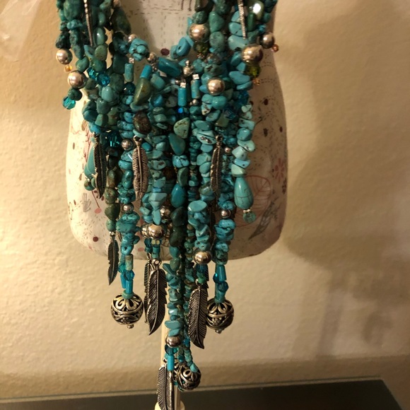 Turquoise, Silver, pewter and Swarovski necklace. - Picture 4 of 6